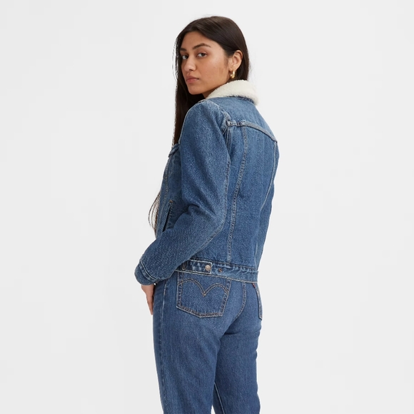 Levi's Sherpa Lined Denim Trucker Jacket - Women's Size Large - Picture 2 of 10